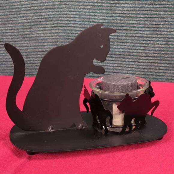 For Kitty Rescue! Vintage Metal Mama Kitty & Kittens Votive Candle Holder - Picture 4 of 16